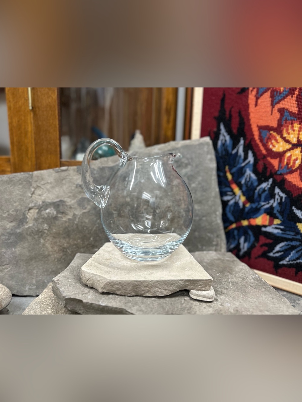 Clear Bulbous Shaped Glass Pitcher